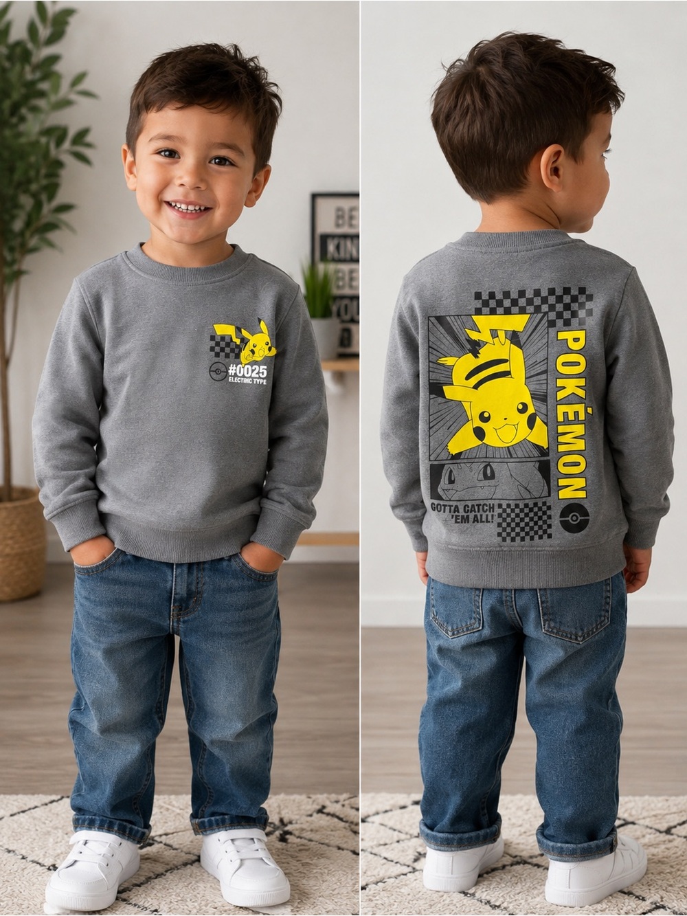 Pokémon Pikachu Boys Gray Crewneck Sweatshirt Size XS 4/5